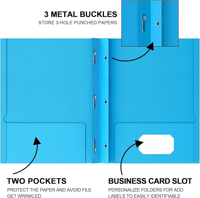 HABGP 4 Pack Two Pocket Folder with Prongs, 2 Color Paper Folders with Pockets and Business Card Holder, Folders with Pocket Fit Letter Size, Organizing Papers in School, Office & Business Red & Blue