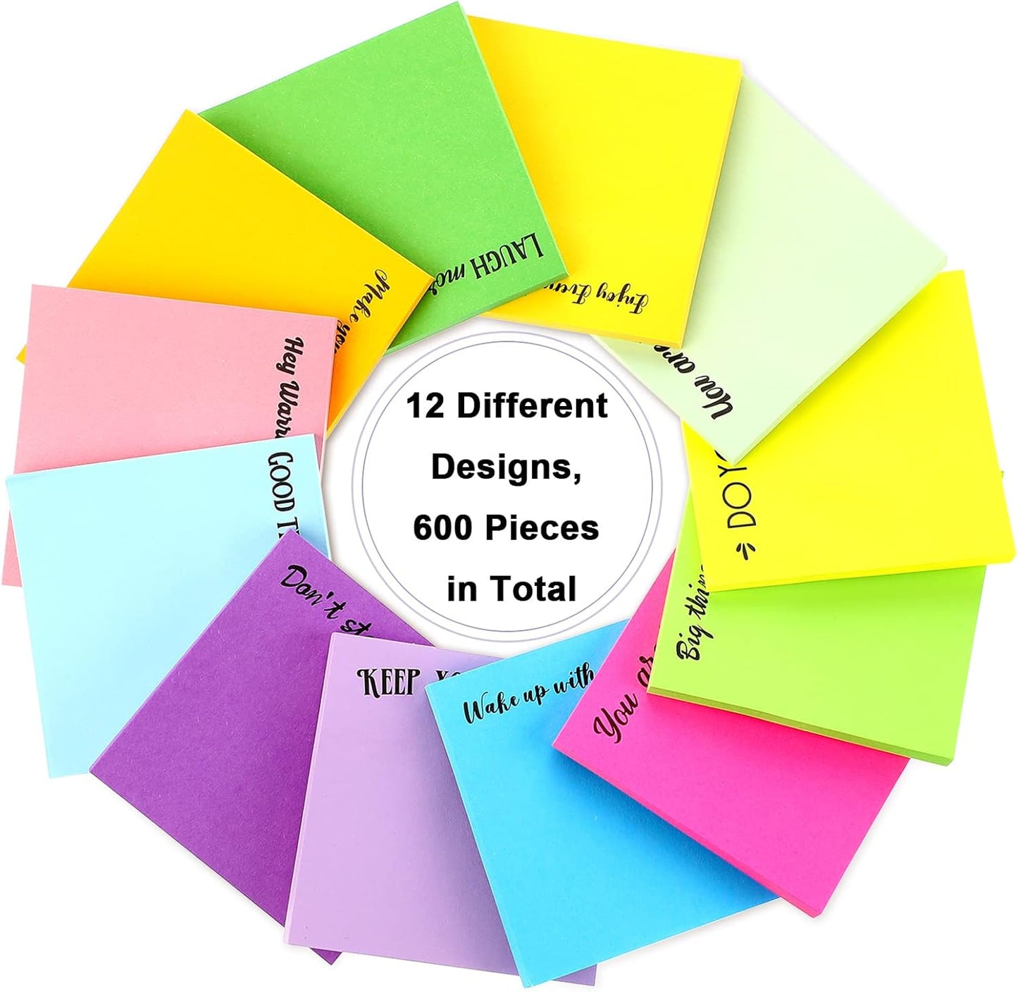 Zonon 12 Pieces Inspirational Sticky Notes 3 x 3 Inch Motivational Fun Notepads Positive Gifts for Teacher Nurse Coworkers Work Studying Supplies(Bright Style)