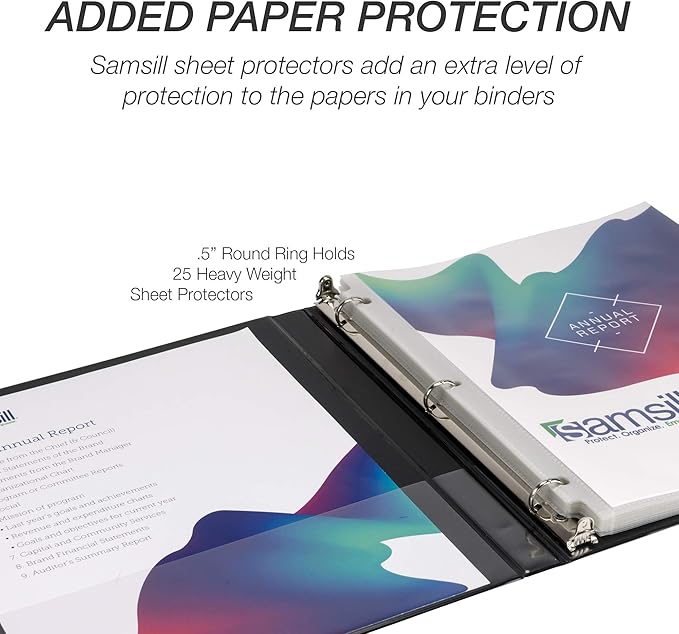 Samsill Durable .5 Inch Binder, Made in the USA, Round Ring Customizable Clear View Binder, Black, 24 Pack (MP248410)