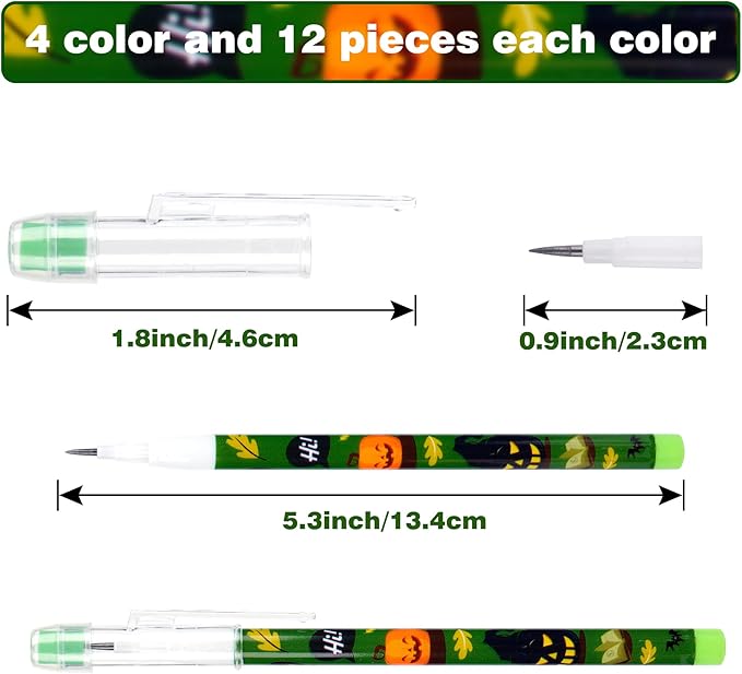 Kolewo4ever 48 Pieces Halloween Pencils Translucent Pencil Pop Up Stackable Plastic Pencils Multipoint Non Sharpening Pencil for Halloween Supplies
