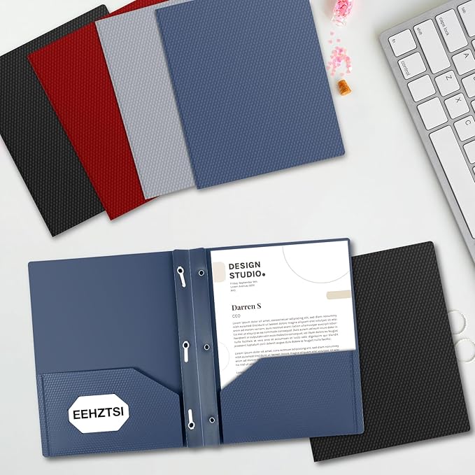 60-Pack Plastic Folders with Pockets and Prongs,2-Pocket Folders with 3 Fasteners, Poly Folders Holds 8-1/2" x 11" Paper for School/Office/Home, Blue