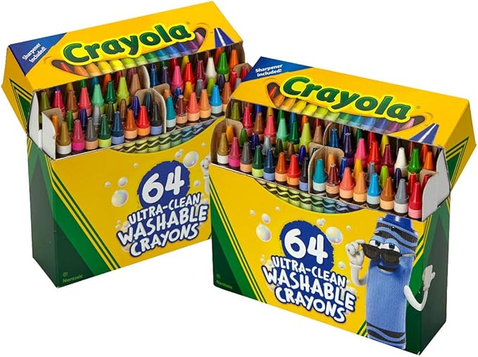 Crayola Washable Crayons for Kids - 64ct (2 Boxes), Bulk Crayons for Toddler Arts & Crafts, Teacher Classroom Must Haves, Back to School Supplies for Kids [Amazon Exclusive]