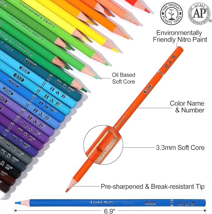 H & B 72-Color Colored Pencils Set with Coloring Book, Eraser, and Sharpener - Perfect for Drawing and Coloring - Soft Oil-Based Cores Ideal for Adults and Beginners