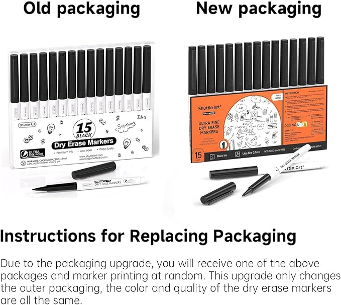 Shuttle Art Ultra Fine Dry Erase Markers, 15 Pack Black Whiteboard Markers with Erase, Dry Erase Markers Perfect For Writing on Whiteboards, Dry-Erase Boards,Mirrors for School Office Home