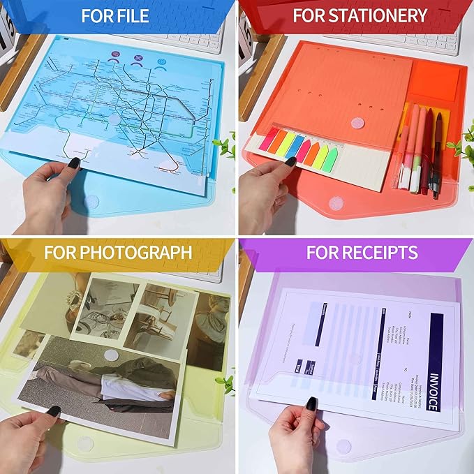 LEOBRO Plastic File Folders for Documents, 20 PCS Plastic Envelopes, Reusable File Folders File Bags Document Holder, A4 Size