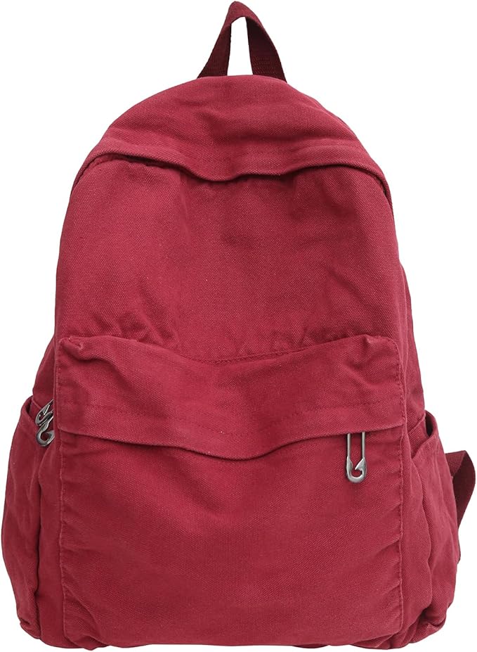 Vintage Canvas Backpack for Women Grunge Hippie Cute Boho School Backpack Casual Y2K Aesthetic Backpack (Red)