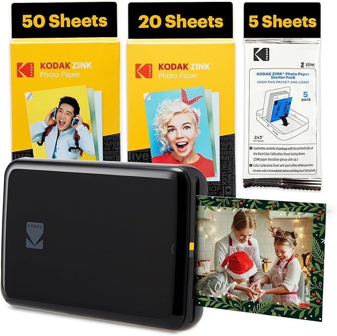 KODAK Step Instant Smartphone Photo Printer - 75 Sheets Bundle - Portable Mini Color Wireless Mobile Printer - Zink 2x3” Sticky-Back Photos - Bluetooth Compatible with Smart Devices - Fun App -Black