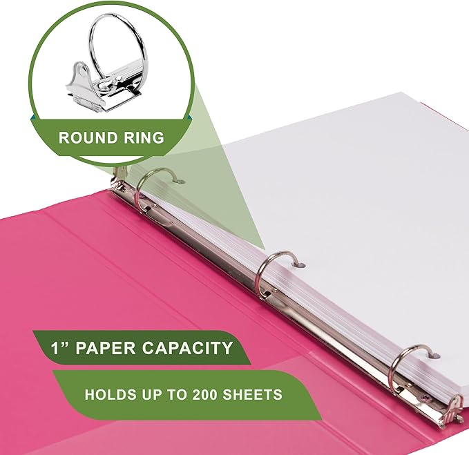 Samsill Plant-Based 1 Inch Durable Round Ring, Made in USA, View Binder, Eco-Friendly, USDA Certified Biobased, Single, Bright Pink