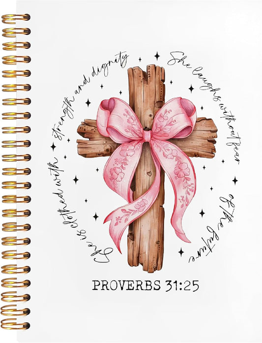 BearCake Proverbs 31 Woman Christian Notebook Journal, Preppy Christian Gifts for Women, Pink Coquette Bow Prayer Journal for Women, Bible Journaling Hardcover Spiral Notebook 5.5x8.3