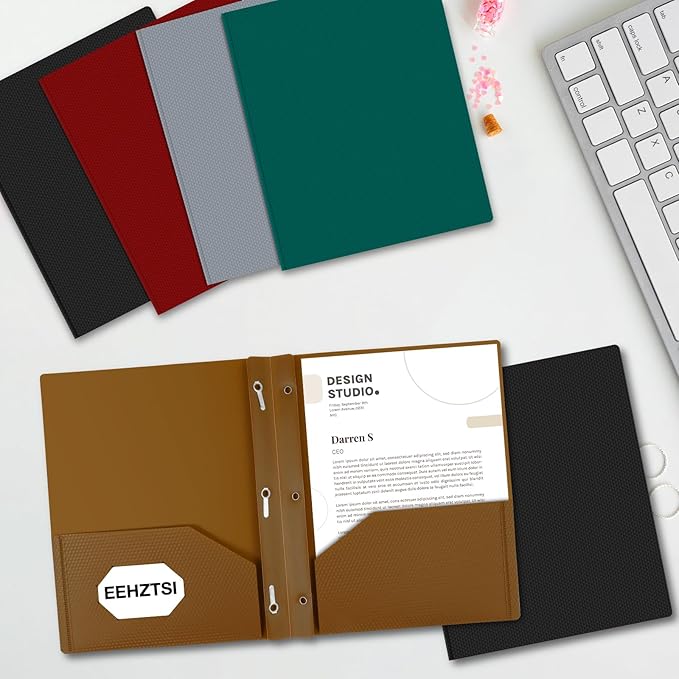 12-Pack Plastic Folders with Pockets and Prongs,2-Pocket Folders with 3 Fasteners, Poly Folders Holds 8-1/2" x 11" Paper for School/Office/Home