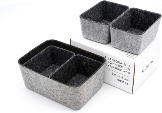 Welaxy office Drawer organizers bins Deep draw organiser Felt storage bin drawers Desk draw dividers boxes for toys makeup jewelery rolled ties organizing 5 pack (Charcoal)