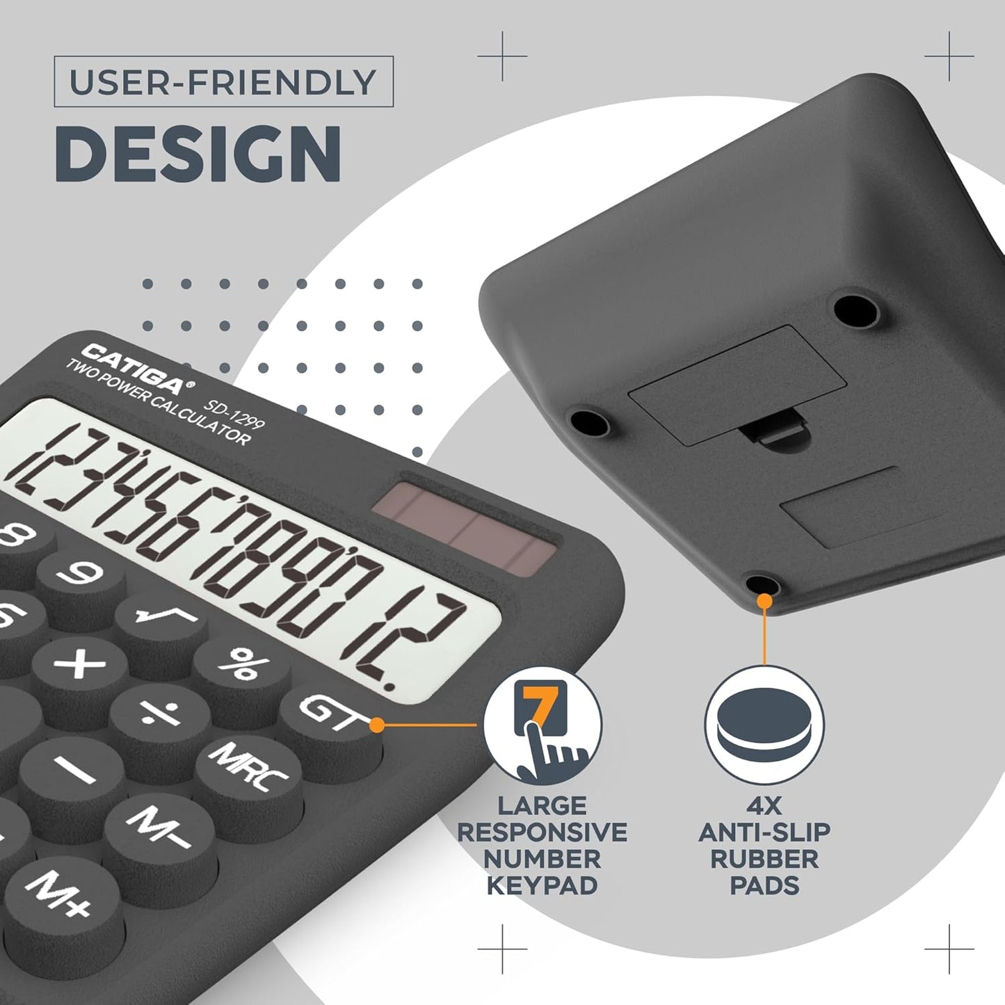 CATIGA Mechanical Switch Calculator with Solar and Battery Dual Power, 12-Digit Large LCD Display, Aesthetic and Cute Desktop Calculator with Big Button, for Home, School and Office Use, SD-1299