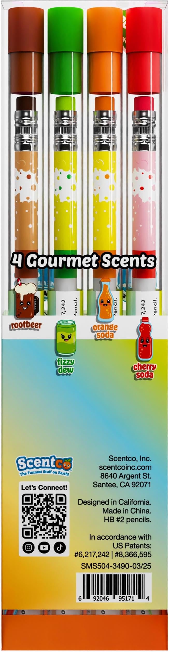 Smencils Soda Pop Shop Scented Pencils – HB #2 Graphite Pencils Made from Recycled Newspapers, 4 Pack, Long-Lasting Gourmet Scents, Fun School Supplies & Gifts for Kids, Teachers, Classroom Rewards