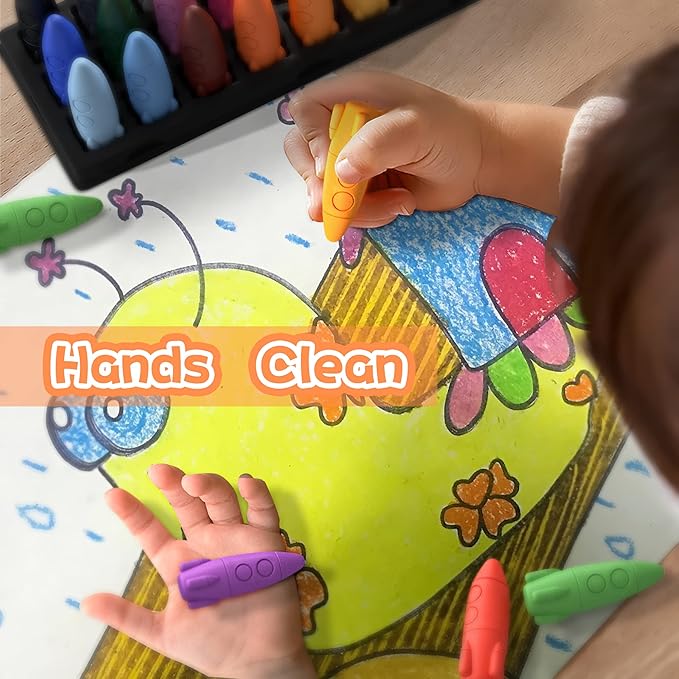 24 Colors Space Crayons for Toddlers Age 1-3, Non-toxic Mess Free Unbreakable Crayon Gifts, Easy to Hold Washable Crayons, Safe Coloring Gifts for Babies and Children