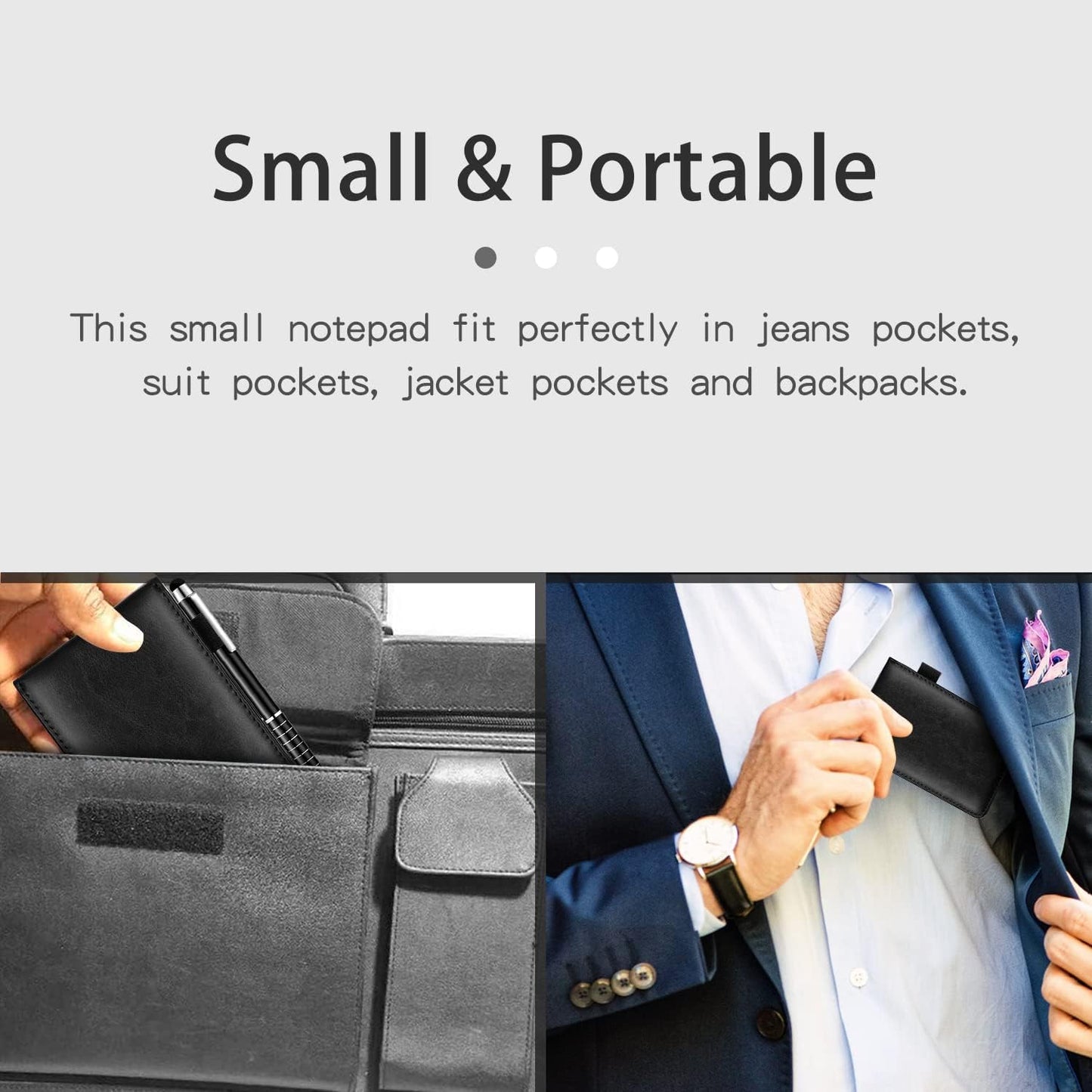 Xhwykzz 7 Pieces Small Notepads Holder Set, Pocket Notebook with pen, Included 5 Pieces Refills 3 x 5 Inch, 30 Lined Paper Per Note Pad (Black)