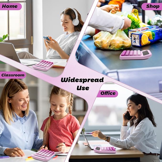 Gradient Pink Calculator, UPIHO Standard Calculator,12 Digit Display and Big Buttons,Pink Office Supplies and Desk Accessories,Cute Office and School Accessory