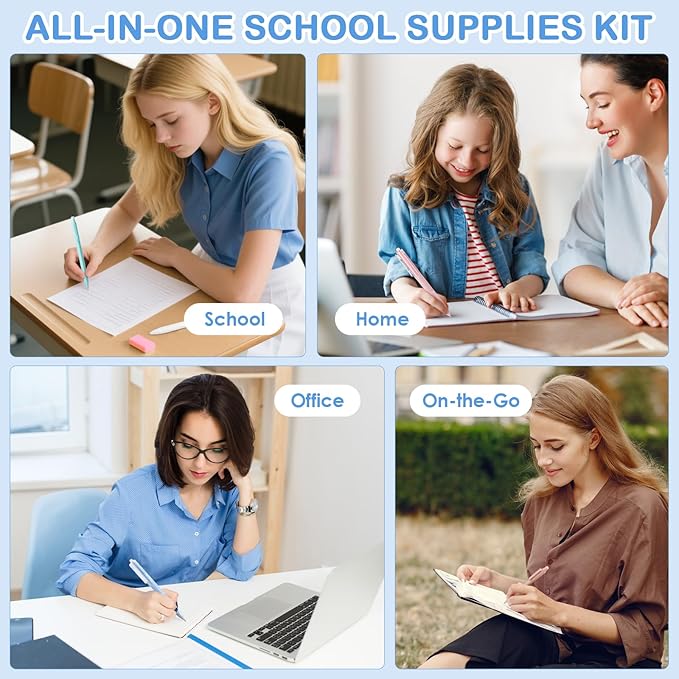 54 PCS Aesthetic School Supplies, Stationery Essentials Set with Large Pen Case, Mechanical Pencils & Black Ink Gel Pens with Refills, Markers, Erasers, Highlighters, Sticky Notes, Correction Tapes