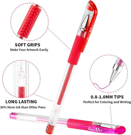 Glitter Gel Pens, 100 Color Glitter Pen Set for Making Cards, 30% More Ink Neon Glitter Gel Marker for Adult Coloring Books, Journaling Crafting Doodling Drawing