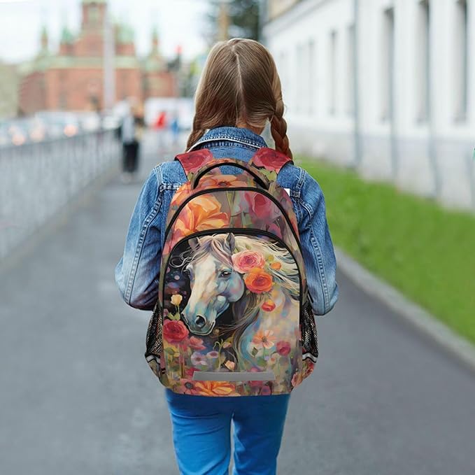 Horse Backpack for Students Boys Girls Animal Pattern Horse Watercolor School Bag Travel Daypack Rucksack