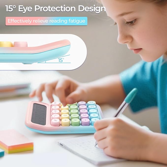 M&G Mechanical Switch Calculator, 12 Digit Basic Desk Calculator, Large LCD Display and Big Buttons, Cute Desktop Calculators Gift for Children Students Teacher