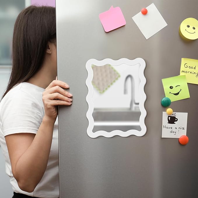 Leinuosen Scalloped Magnetic Locker Mirror 5''x7'' Small Real Glass Makeup Mirror with Magnetic Backing Cute Locker Decorations for Office Cabinet Lockers Accessories(White)