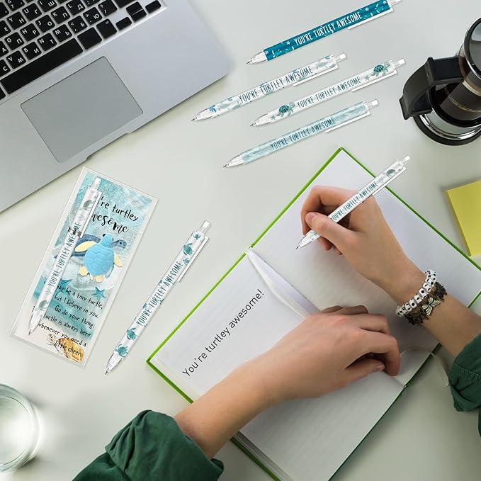 60 Sets Inspirational Turtle Gifts Bulk 6 Styles 0.7 mm Motivational Mechanical Pencils with Erasers Positive Cards Back to School Gifts for Student Teacher Coworker Office Supplies