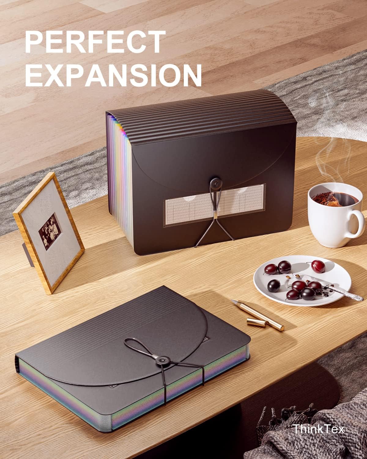 ThinkTex Accordion File Organizer, 12 Pockets Monthly Bill Receipt Organizer, Portable Expanding File Folders, Multi-Color Tabs, Letter/A4 Size - 3 Packs