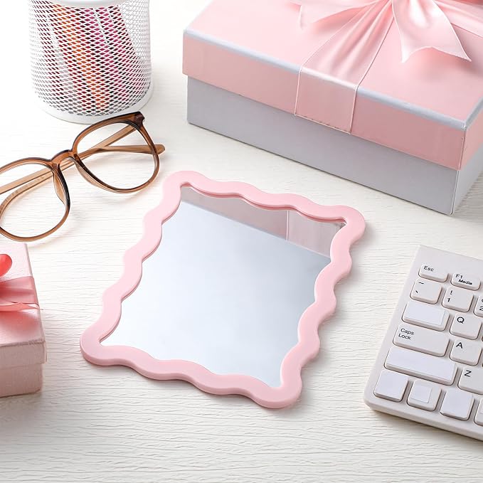 Leinuosen Scalloped Magnetic Locker Mirror 5''x7'' Small Real Glass Makeup Mirror with Magnetic Backing Cute Locker Decorations for Office Cabinet Lockers Accessories(Light Pink)