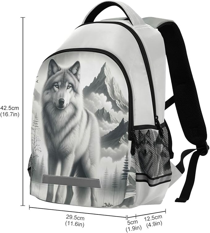 Wolf Backpack for Students Boys Girls Gray Wolf Portrait School Bag Travel Daypack Rucksack