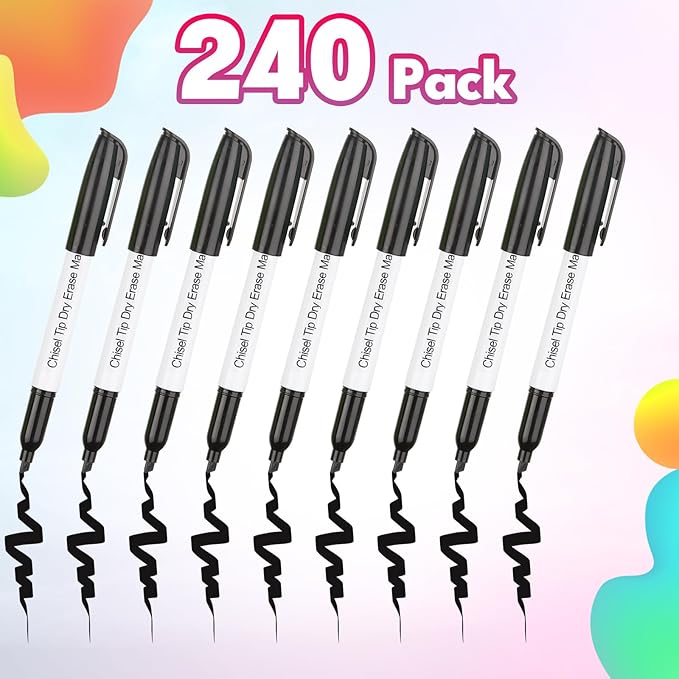 Sepamoon 240 Pack Dry Erase Markers Bulk Chisel Tip Whiteboard Markers Pens Low Odor for School Office Home(Black)