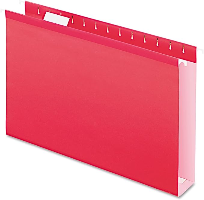 Pendaflex Extra Capacity Reinforced Hanging File Folders, 2", Legal Size, Red, 1/5 Cut, 25/BX (4153x2 RED)