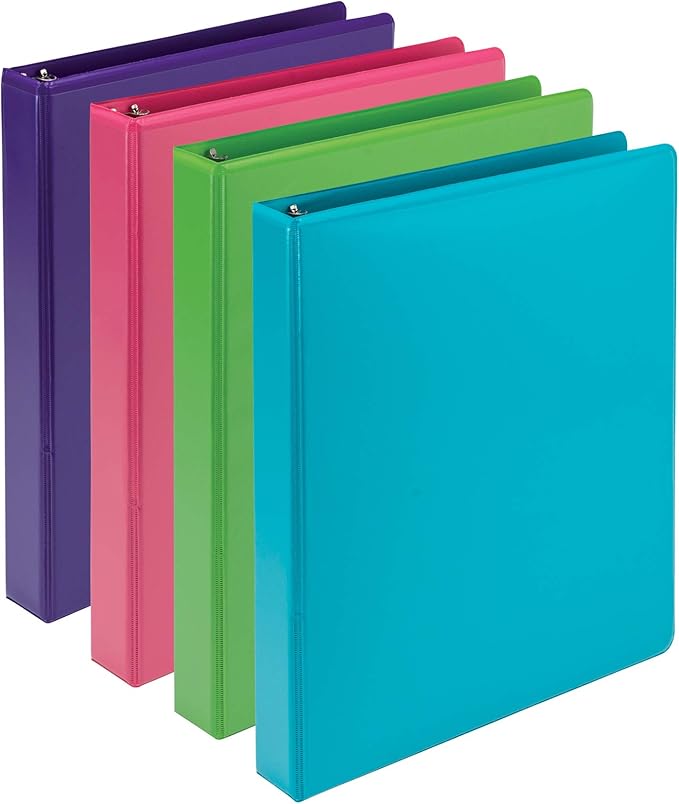 Samsill Plant-Based 1 Inch Durable Round Ring, Made in USA, View Binder, Eco-Friendly, USDA Certified Biobased, 4 Pack, Fashion Assortment