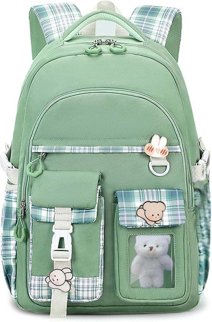 Girls Backpack，Cute School Backpack for Girls Kids Teens，Kawaii Bookbag for Primary Elementary，Green