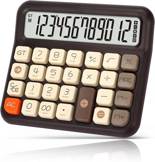 Pendancy Desk Calculator 12 Digit, Retro Cute Basic Calculator with Extra Large LCD Display and Buttons, for Office, School, Home Use