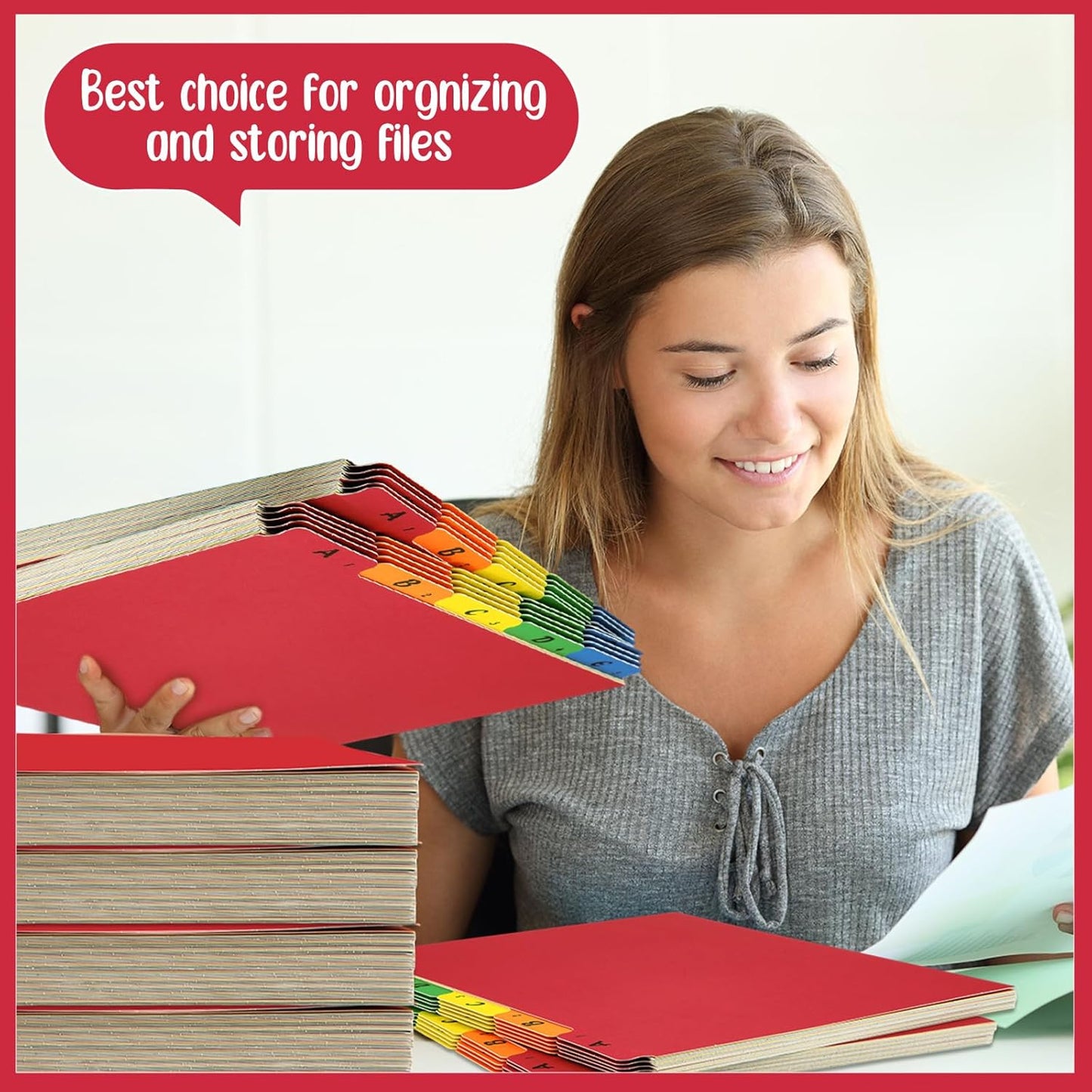 2 Set 50 Pcs Alphabet File Dividers Top Tab File Guides Set, Heavyweight A-z Letter Size Filing Cabinet Dividers 1/5 Cut Tab Desk Organizer for Work School Office