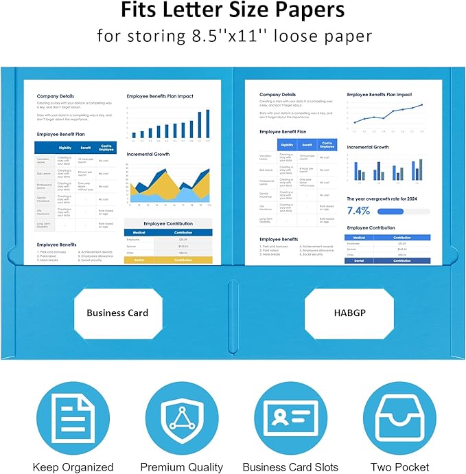 HABGP Two Pocket Folders, 100 Pack 2 Pocket Folders Fit Letter Size Paper, Colored Paper File Folders with Pockets for School Office Home Business (5 Colors)