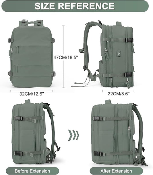 coofay Carry on Backpack Travel Backpack, Olive Green-expandable