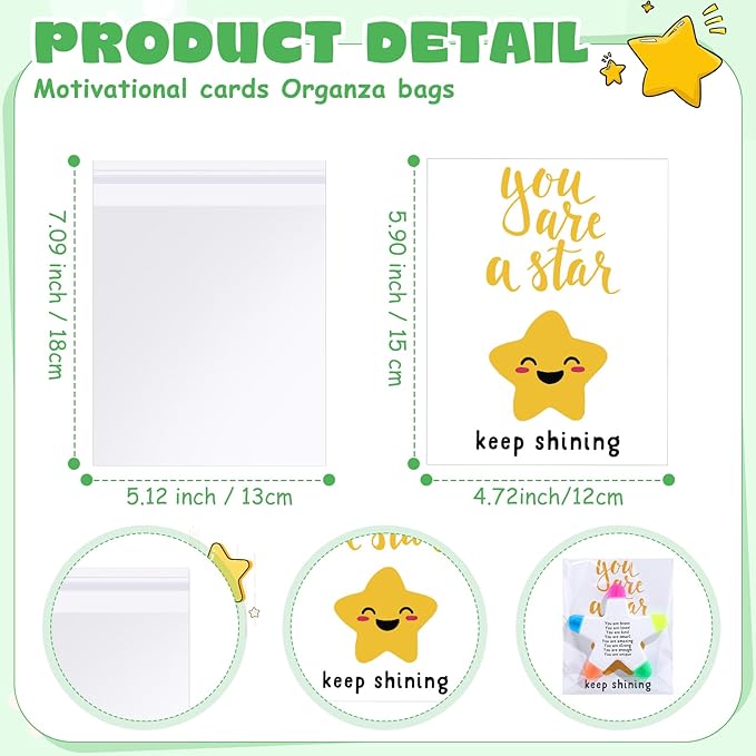 24 Sets Back to School Gifts for Students Star Highlighters with You're a Star Cards Gift Bags 5 in 1 Fluorescent Pens Affirmation Gifts for First Day of School Party Favor (Brave)
