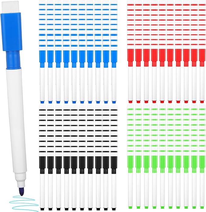 200PCS Dry Erase Markers with Eraser Cap, Fine Point Tip Whiteboard Markers Mini Erasable White Boards Pens with 4x100pcs Sticky Notes for Teachers Home Office Supplies (8 Colors)
