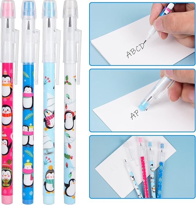 Kolewo4ever 48pcs Penguins Translucent Pencils Fun Pencils Pencils for Kids Multipoint Non-Sharpening Stackable Pencil with Matching Eraser Pencils Party Favors for Kids