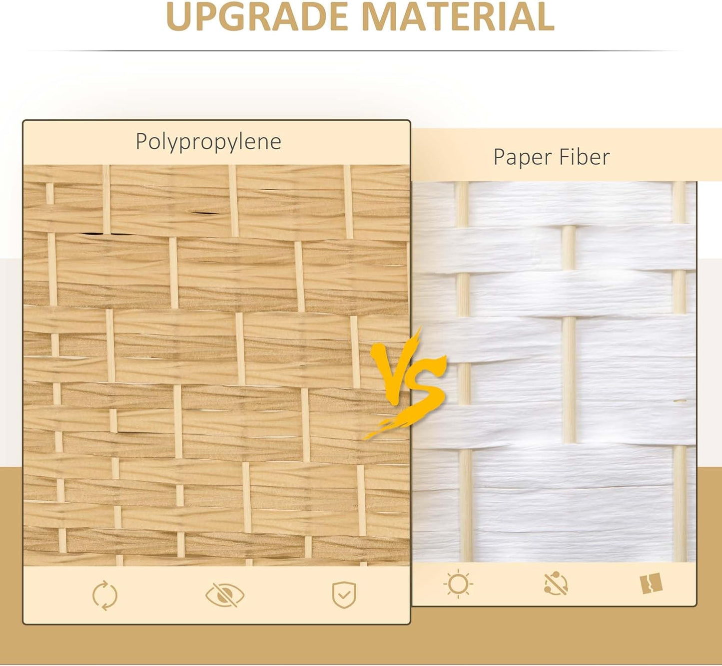 HOMCOM 6 Panel Room Divider, 6' Tall Folding Privacy Screen, Hand-Woven Freestanding Wall Partition for Home Office, Bedroom, Nature Wood