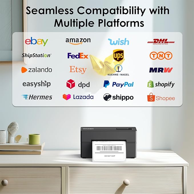 Bluetooth Thermal Label Printer, 4x6 Wireless Thermal Shipping Label Printer for Small Business, Compatible with iPhone,Android,Windows,Mac,Chromebook –Works with Ebay Shopify USPS&More, Black