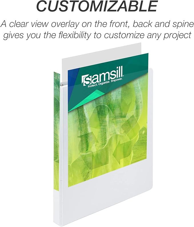 Samsill I08917 Earth's Choice Biobased Presentation Binder, 3 Ring Binder, Half Inch, Round Ring, Customizable, White, 6 Pack