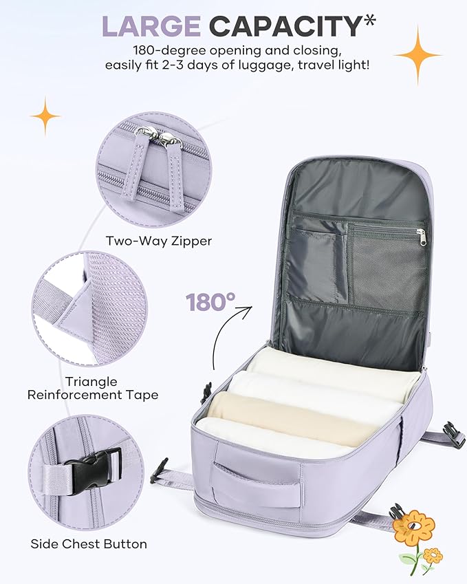 coofay Travel Backpack Carry On Flight Aapproved Personal Item Travel Bag Mochila De Viaje Travel Backpack For Men Spirit Airlines Personal Item Bag 18x14x8 Carry On Backpack For Airplanes Purple