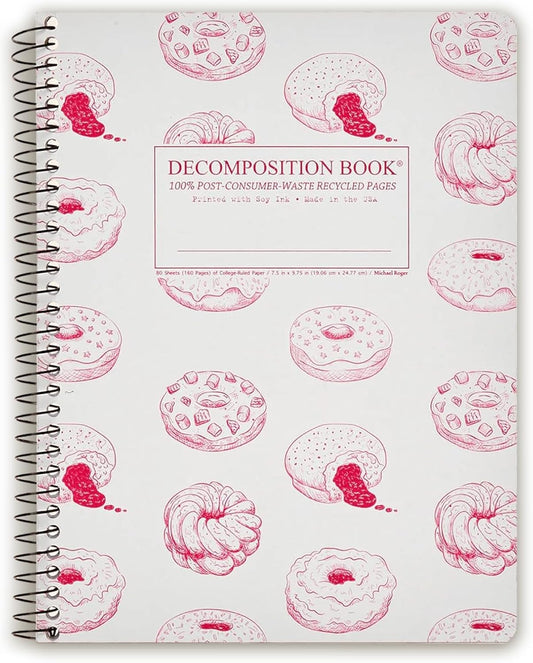 Decomposition Donut Time College Ruled Spiral Notebooks – 9.75 x 7.5 Journal with 160 Lined Pages – Cute Notebooks for School Supplies, Home & Office – 100% Recycled Paper – Made in USA