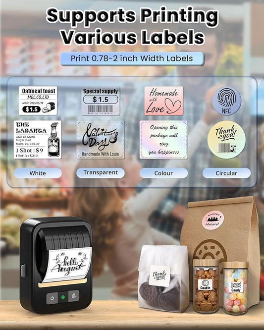 Label Makers, Label Maker Machine with Tape, Bluetooth Label Maker, Portable Thermal 2 Inch Label Printer for Small Business, Barcode, Address, Logo, Clothing, Sticker Printer for Phones & PC