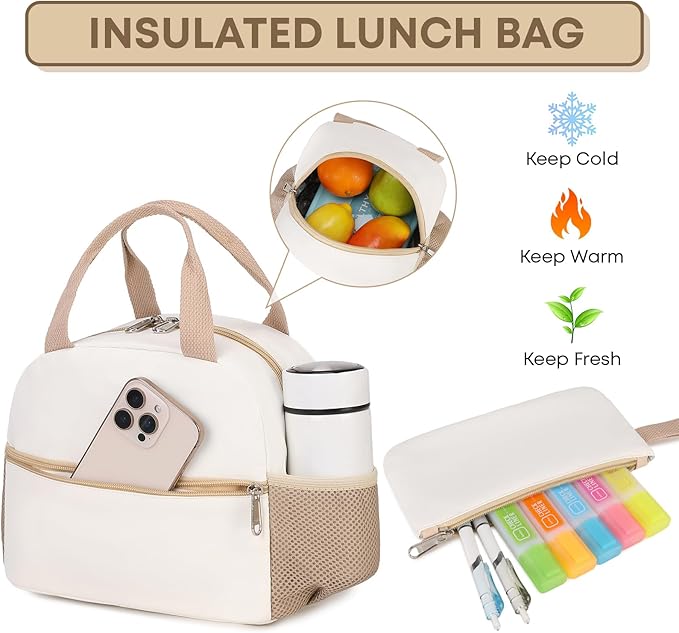 3PCS School Backpack For Student Women College Middle High Teen Girls Bookbag Waterproof Laptop Bag Beige Khaki