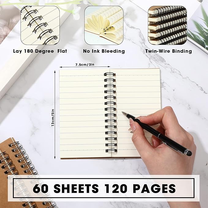 Jutom 2 Pcs Small Spiral Notebooks Memo Pads 3x5 Bulk Small Pocket Notebooks Mini Notepads with Lined Pages Mini Journals for Office Back to School Work Writing Supplies, 120 Pages (Kraft Color)