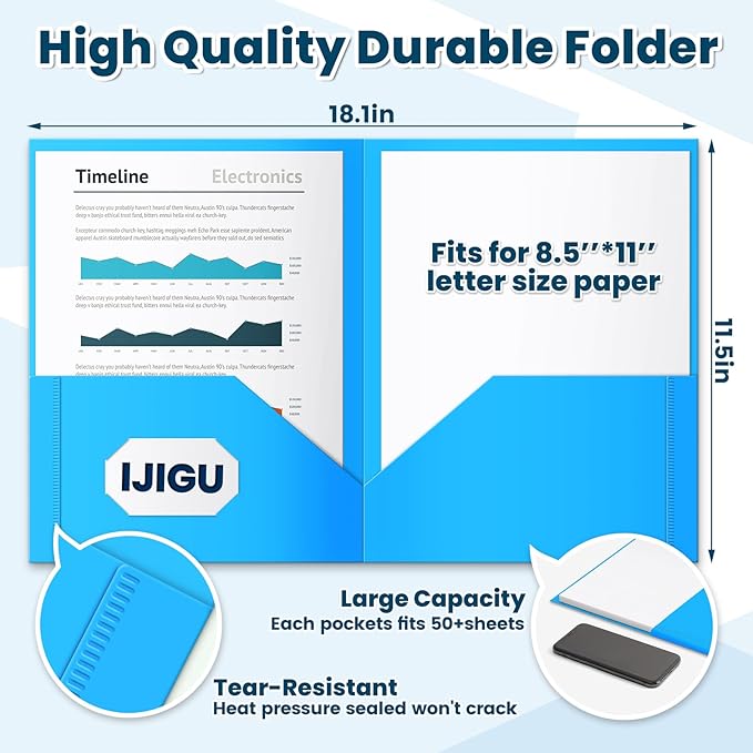 144 Packs Plastic 2 Pocket Folders, Bulk Heavy Duty Folder in 6 Colors, Durable and Sturdy Folders for School and Office Supplies