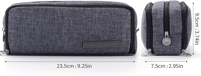ANGOOBABY Large Pencil Case Big Capacity 3 Compartments Canvas Pencil Pouch for Teen Boys Girls School Students (Black)